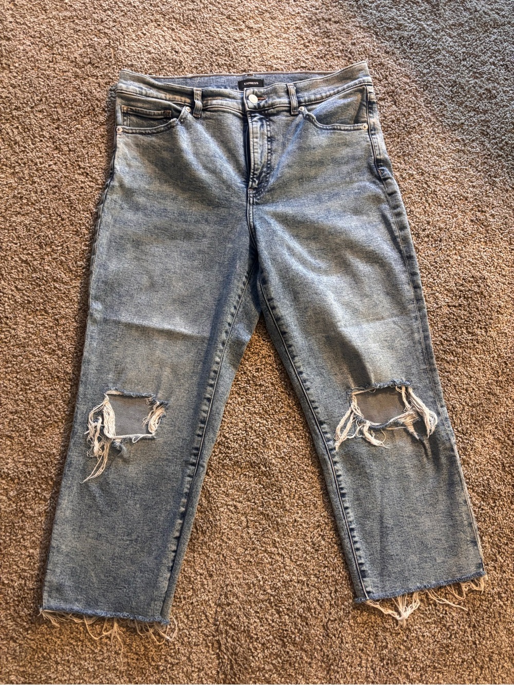 Express Light Blue Ripped Ankle Crop Jeans - 12